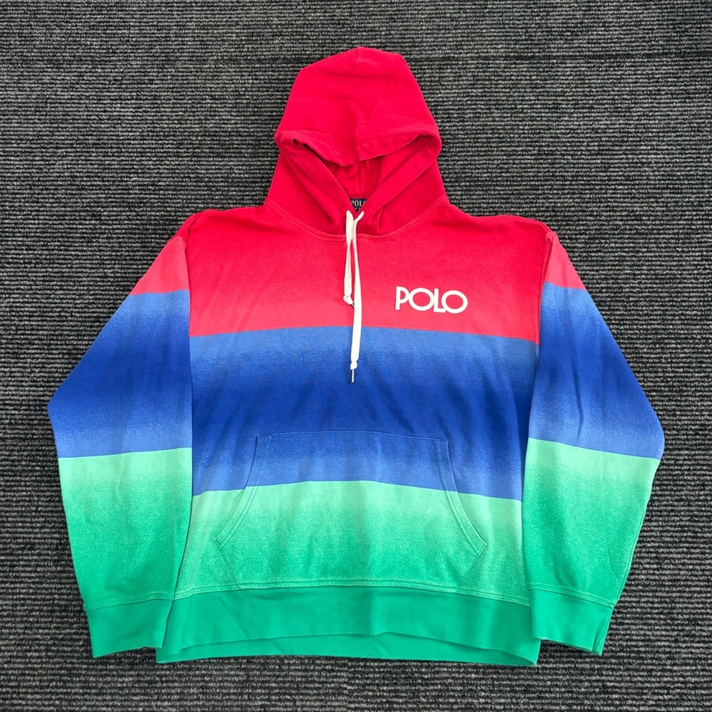 Polo Ralph Lauren Hoodie Men Large Ombre Colorblock Sweatshirt Pullover Logo
